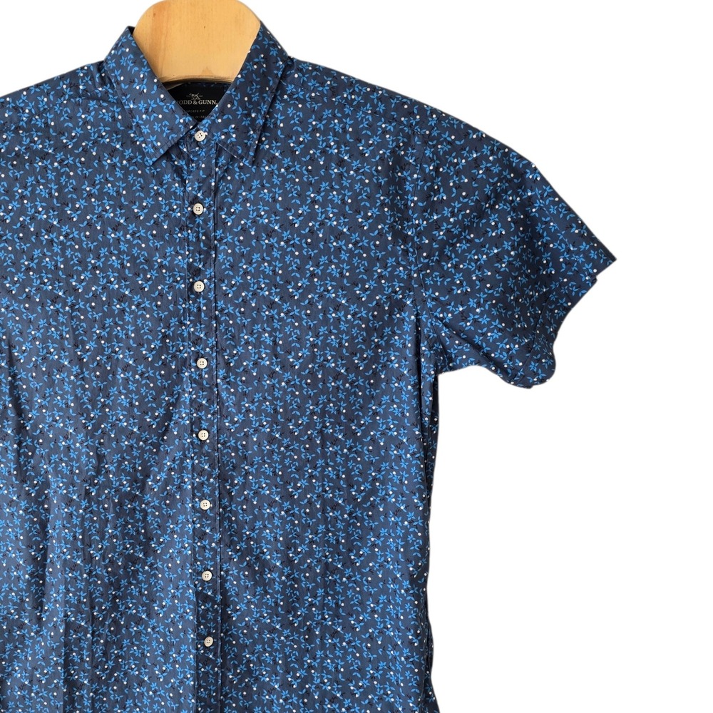Rodd & Gunn Mens XL Deep Ocean Blue Floral Leaf Italian Cotton Button Down Shirt
